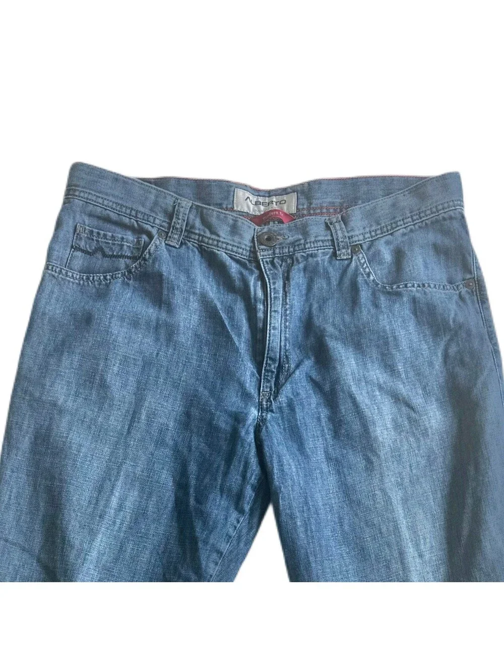 Alberto Modern Fit Men’s Jeans W36 L34 Light Wash Straight Leg Denim High End